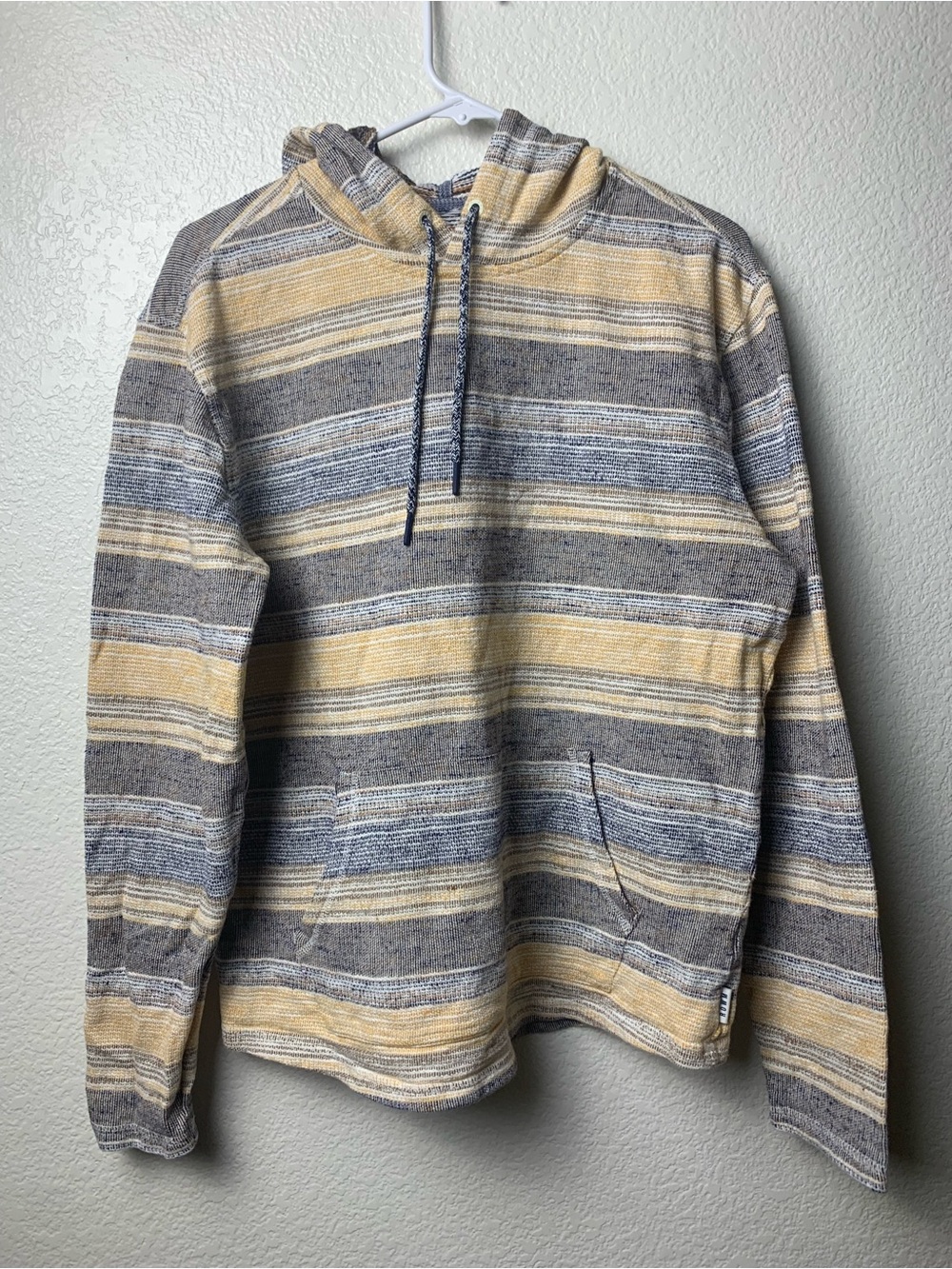 Striped Hooded Pullover Sweatshirt — Yellow & Gray